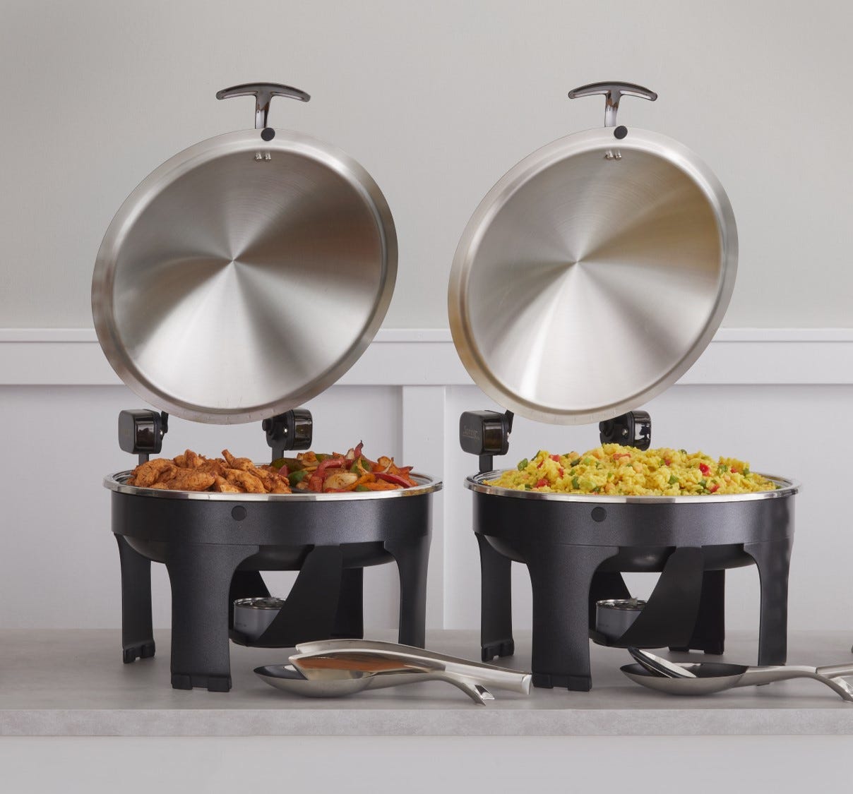 Titanium Sauteuse Seasons Buffet Server with Chrome Accents Titanium Sauteuse Seasons Buffet Server with Chrome Accents