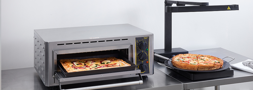 Equipex pizza oven and Spring USA heat lamp